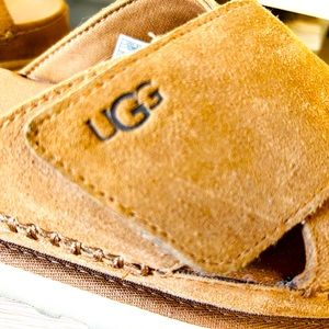 UGG SUEDE LEATHER SLIDES ADJUSTABLE !Goldenstar cross slides !